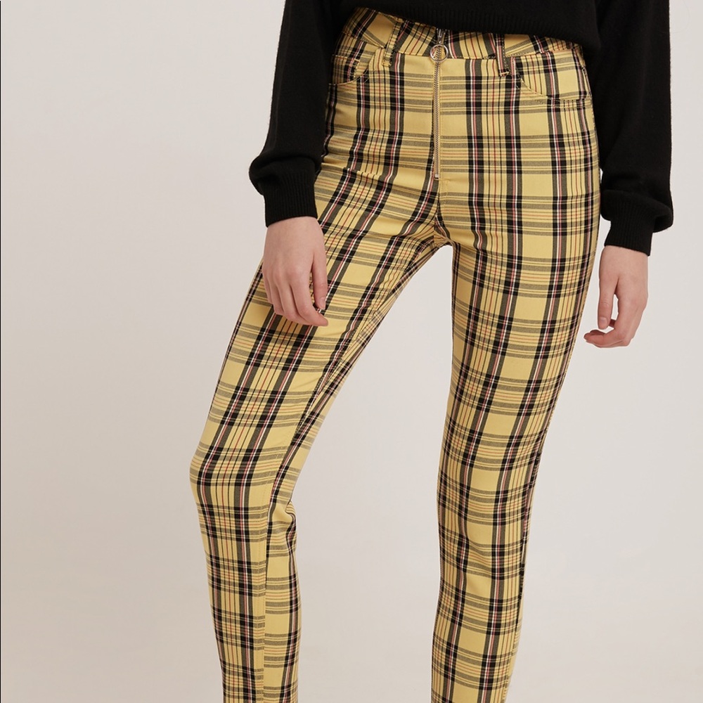 Subdued Plaid Yellow Striped Pants
